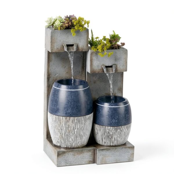 Outdoor Wall Fountain Gray Resin LED Light John Timberland-0