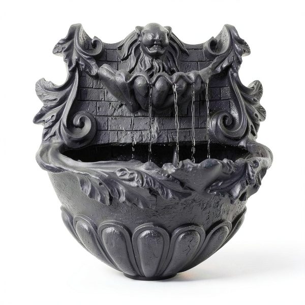 Solar Wall Fountain Gray Resin Sunnydaze Decor Outdoor-3
