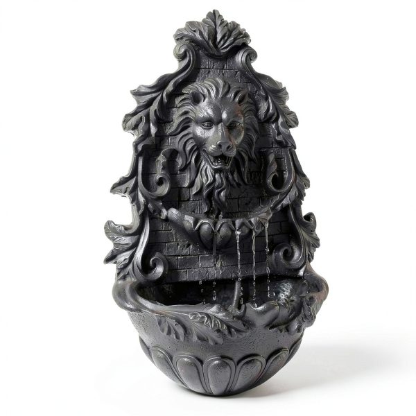 Solar Wall Fountain Gray Resin Sunnydaze Decor Outdoor-2