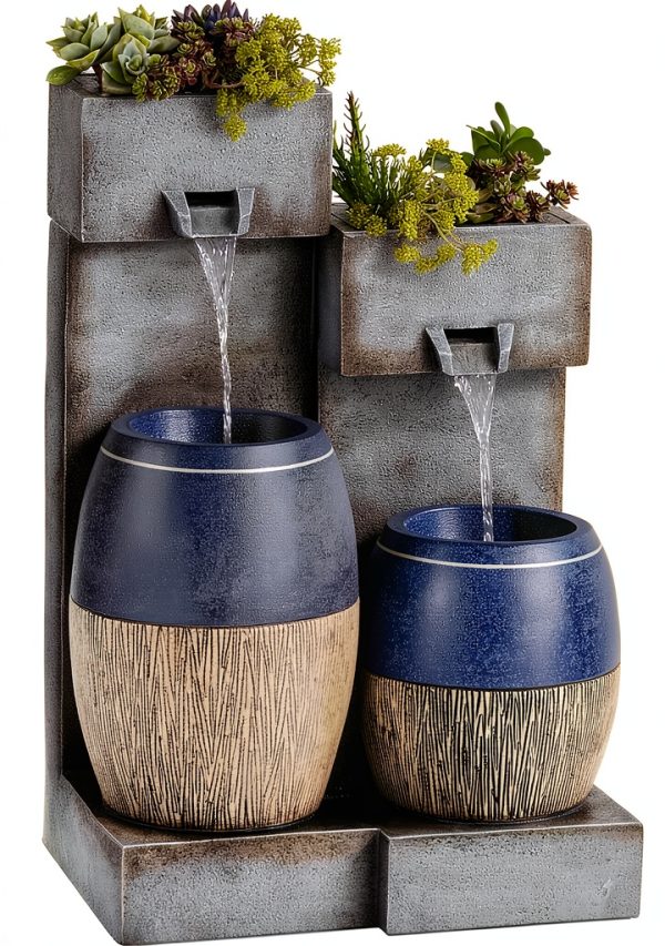 Outdoor Wall Fountain Gray Resin LED Light John Timberland-1