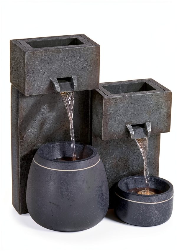 Outdoor Wall Fountain Gray Resin LED Light John Timberland-2