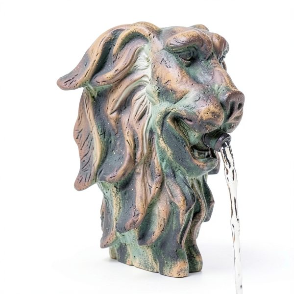 Solar Wall Fountain XBrand Gray Resin Lion Head-2