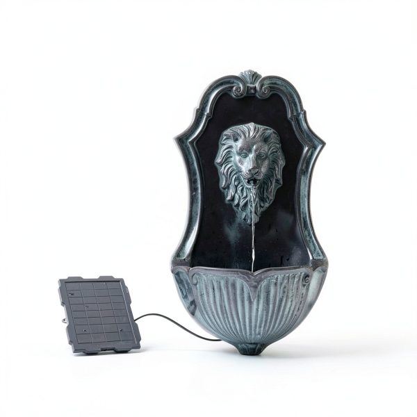 Solar Wall Fountain XBrand Gray Resin Lion Head-7