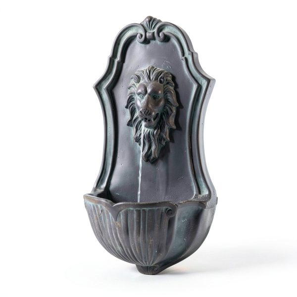 XBrand Solar Wall Fountain Gray Resin Lion Head 26in Model ALLHC73GR-9