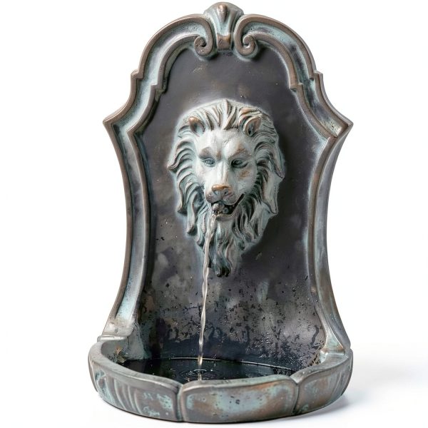 Solar Wall Fountain XBrand Gray Resin Lion Head-3