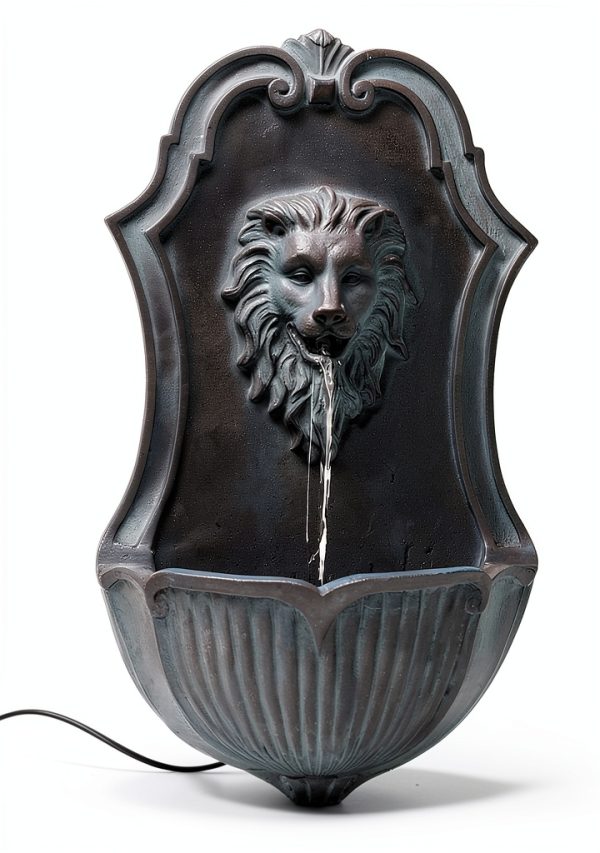 Solar Wall Fountain XBrand Gray Resin Lion Head-0