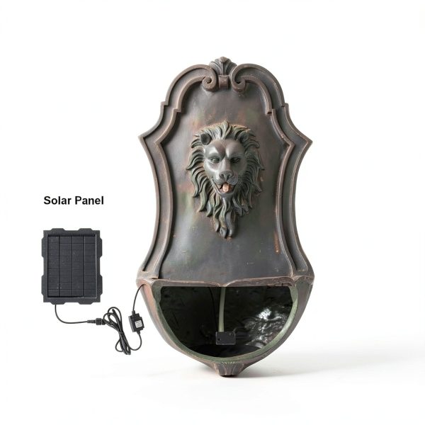 XBrand Solar Wall Fountain Gray Resin Lion Head 26in Model ALLHC73GR-11