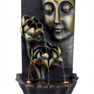 Wall Mounted Buddha Fountain Warm Garden Resin Black 17x10.3x32.3in-0
