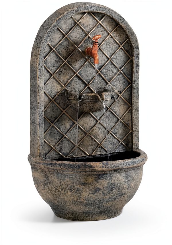 Sunnydaze Decor Wall-Mounted Outdoor Fountain French Limestone 14x8x26-2