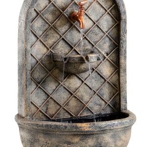 Sunnydaze Decor Wall-Mounted Outdoor Fountain French Limestone 14x8x26-0