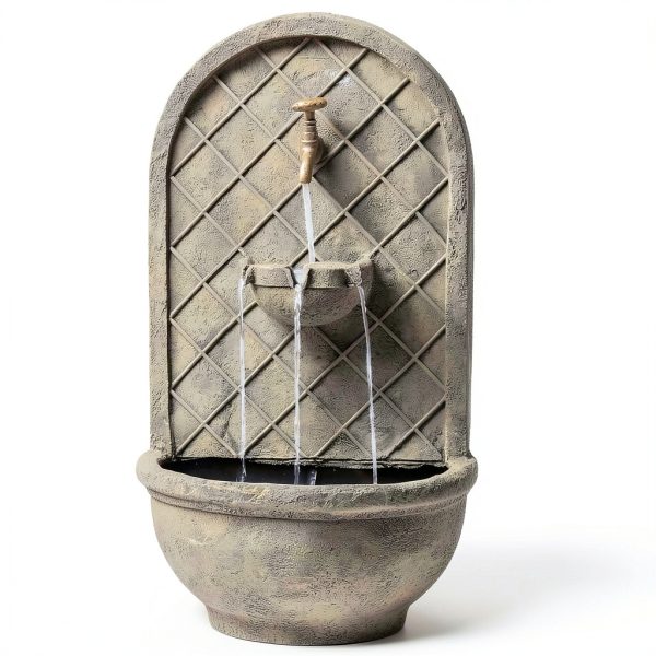 Sunnydaze Decor Wall-Mounted Outdoor Fountain French Limestone 14x8x26-3