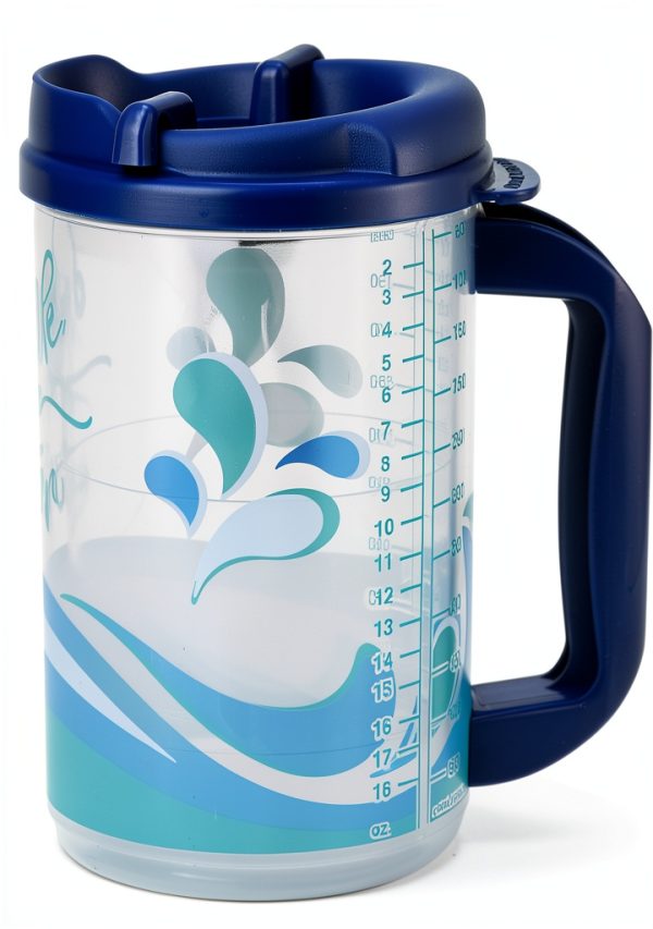 Hospital Cup Plum Hill 20oz Blue Bottle with Lid, Straw & Handle-6