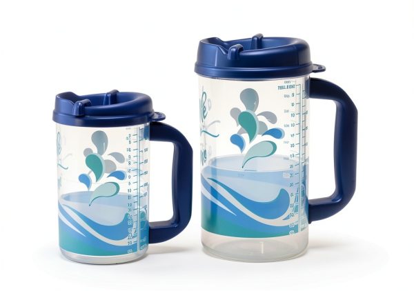 Hospital Cup Plum Hill 20oz Blue Bottle with Lid, Straw & Handle-2