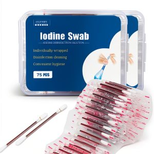 Iodine Cotton Swabs 150 Individually Wrapped HUNWEY Applicators-0