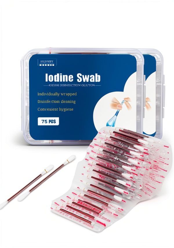 Iodine Cotton Swabs 150 Individually Wrapped HUNWEY Applicators-0