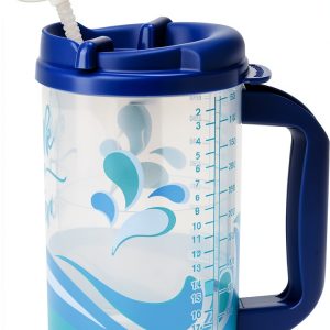 Hospital Cup Plum Hill 20oz Blue Bottle with Lid, Straw & Handle-0