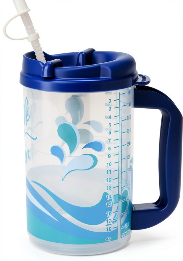 Hospital Cup Plum Hill 20oz Blue Bottle with Lid, Straw & Handle-0