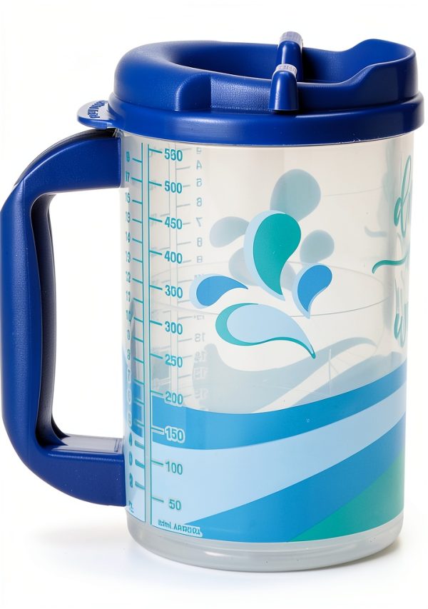 Hospital Cup Plum Hill 20oz Blue Bottle with Lid, Straw & Handle-7