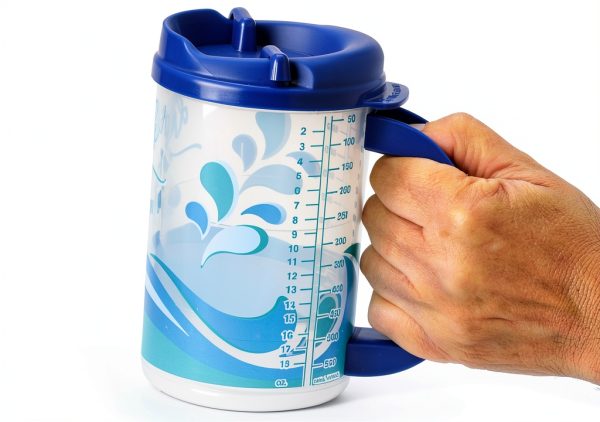 Hospital Cup Plum Hill 20oz Blue Bottle with Lid, Straw & Handle-1
