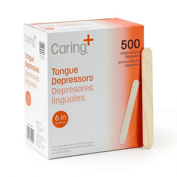 Caring Wood Tongue Depressors 6 Inch Standard 500 Count Non Sterile-0